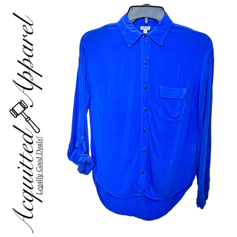 Splendid Long Roll Up Sleeve Button Up Knit Blouse